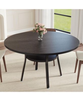 Round Dining Table for 4-6, 47 Inch Kitchen Table with Storage, Wooden Circle Dinner Table with Metal Legs, Modern Dining Room