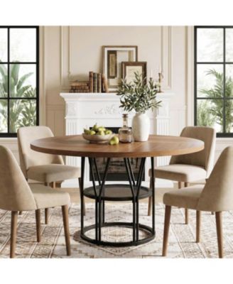Round Table - 47”Kitchen Table for 4-6 People, with Storage Shelf and Sturdy Metal Frame, Modern Table