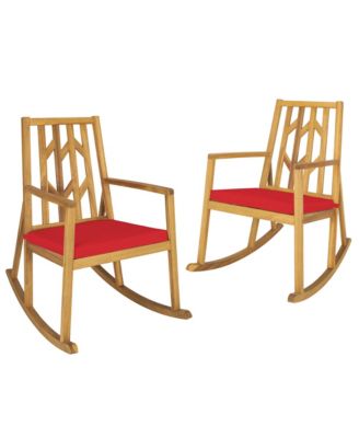 Set of 2 Outdoor Acacia Wood Rocking Chair Wooden Patio Rocker w/ Cushion