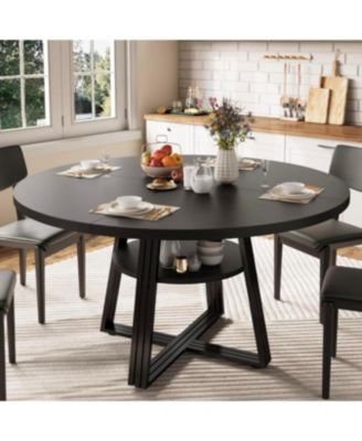 Round Dining Table for 4-6, 47.2 in Farmhouse Kitchen Table with Storage, Circle Dinner Tables for Kitchen, Dining Room, Living Room