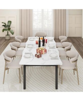 Dining Table for 6-8 People, Rustic Wave Irregular Edge Table with Thick MDF Top and Metal Frame, Waterproof Scratch-Resistant