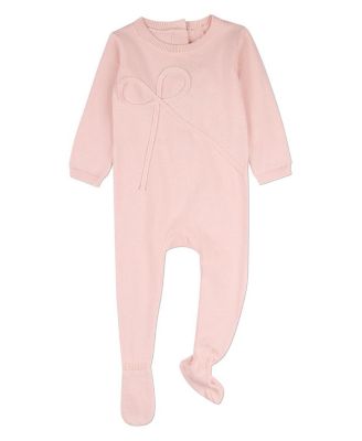 MeMoi Baby Girls 100 Cotton Mini-Ribbed Knit Footie with Tonal Knit Bow - Light pink 47$