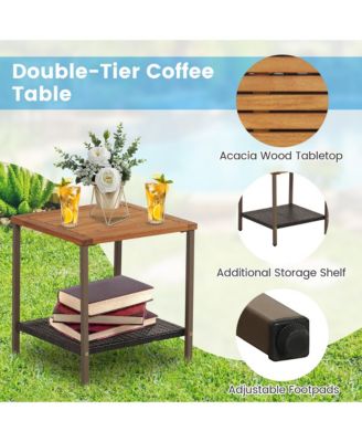 3PCS Patio Rattan Rocking Chair Bistro Set Armrest Cushion Table w/ Storage Shelf