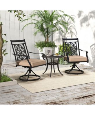Patio Metal Swivel Chairs Set of 2 Fabric Bistro Rocker Chairs w/ Curved Armrests
