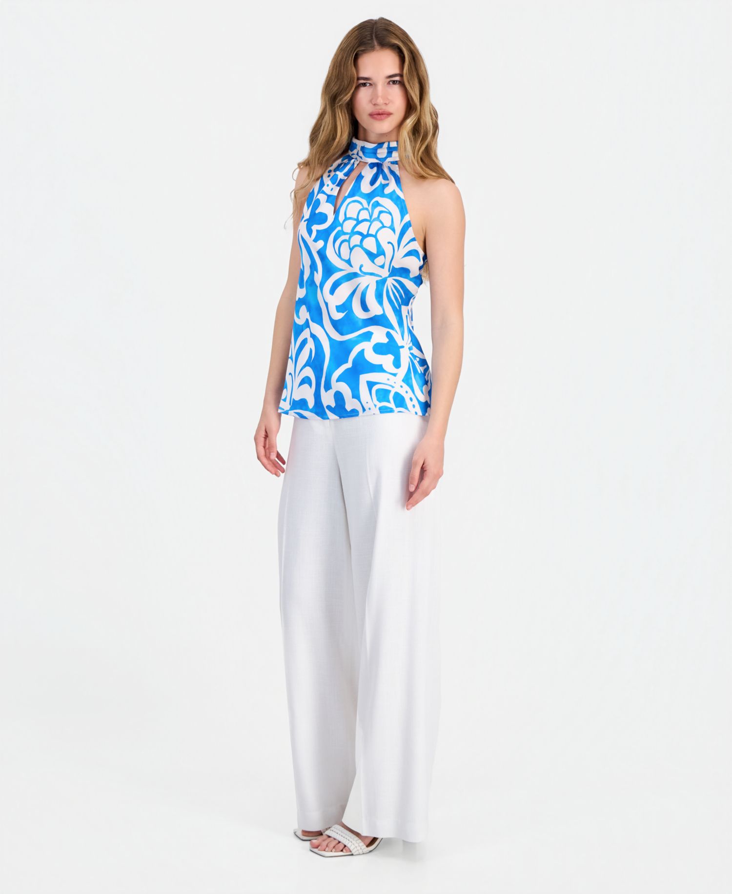 ASL Petite Sleeveless Tie-Neck Top