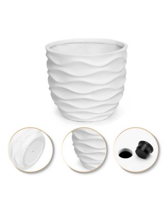 17.4-Inch Round Waves MgO Planter, White