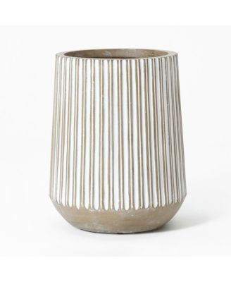 12.6-Inch Round Brown and White Striped MgO Planter