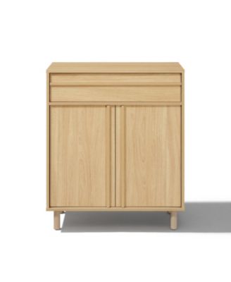 31.5” Hazel Oak Manufactured Wood Storage Cabinet with Drawer and Rubberwood Legs