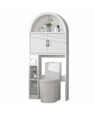 Over The Toilet Storage Cabinet Freestanding Adjustable Shelf Anti-tip Arched Doors Space-saving Multifunctional