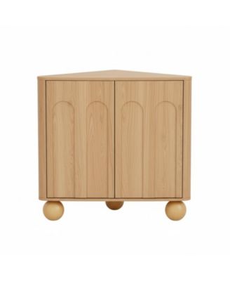 Mid-Century Modern Corner Cabinet Storage Adjustable Shelf Curved Edge Safe Multi-Space Use