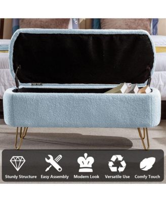 Modern Storage Ottoman Bench - Oval Faux Fur Entryway Bench, End of Bed Bench with Legs for Living Room, Bedroom