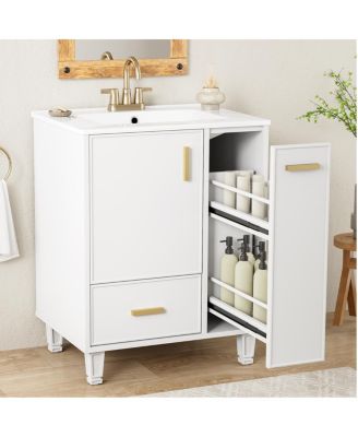 24" Bathroom Vanity with Ceramic Sink, Deep Drawer & Pull-Out Basket