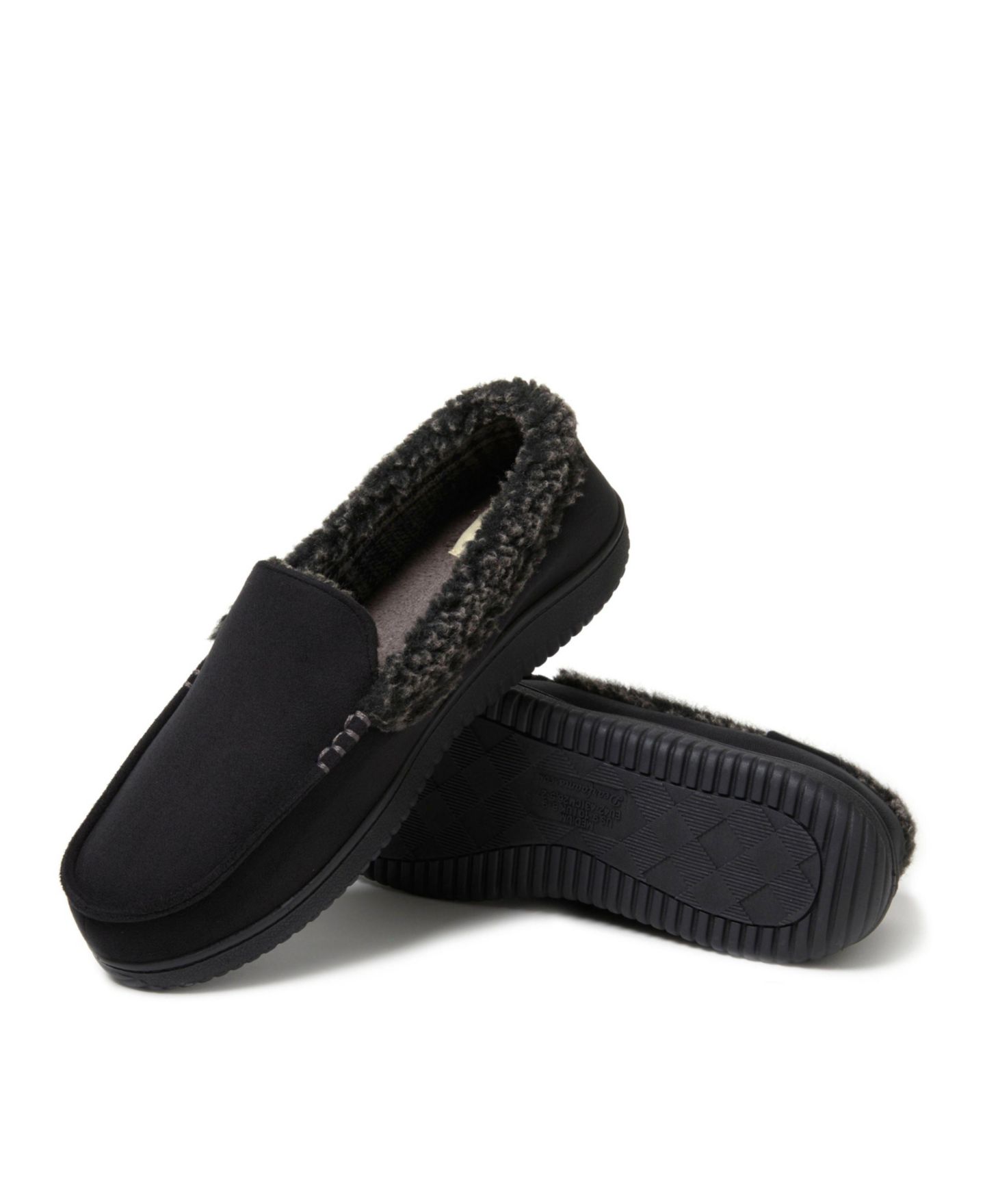 Мужские тапочки Dearfoams Alexander Microsuede Moccasin House Shoe Slipper, цвет: Чёрный — фото 8