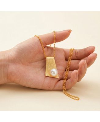 Sterling Silver 14K Gold Plated Unique Pearl Pendant Necklace