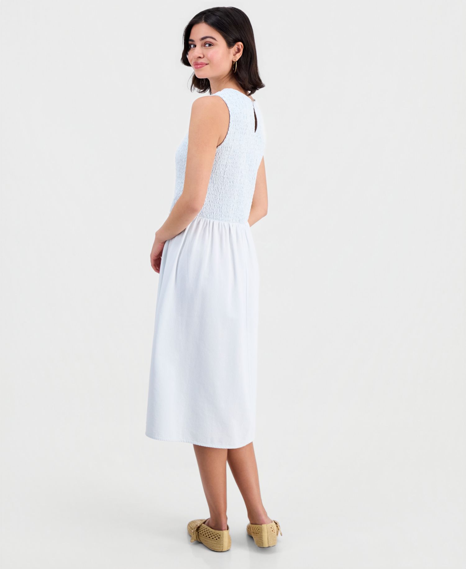 Petite Chambray Smocked Midi Dress