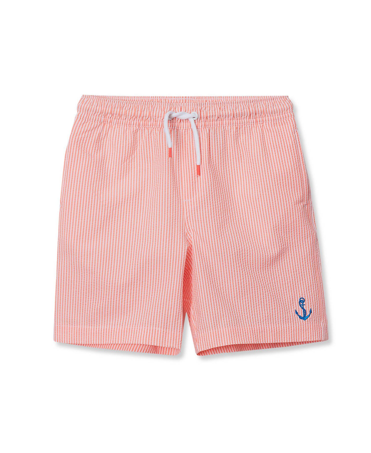 Boys Chlorine Resistant Seersucker Swim Trunks with Mesh Liner