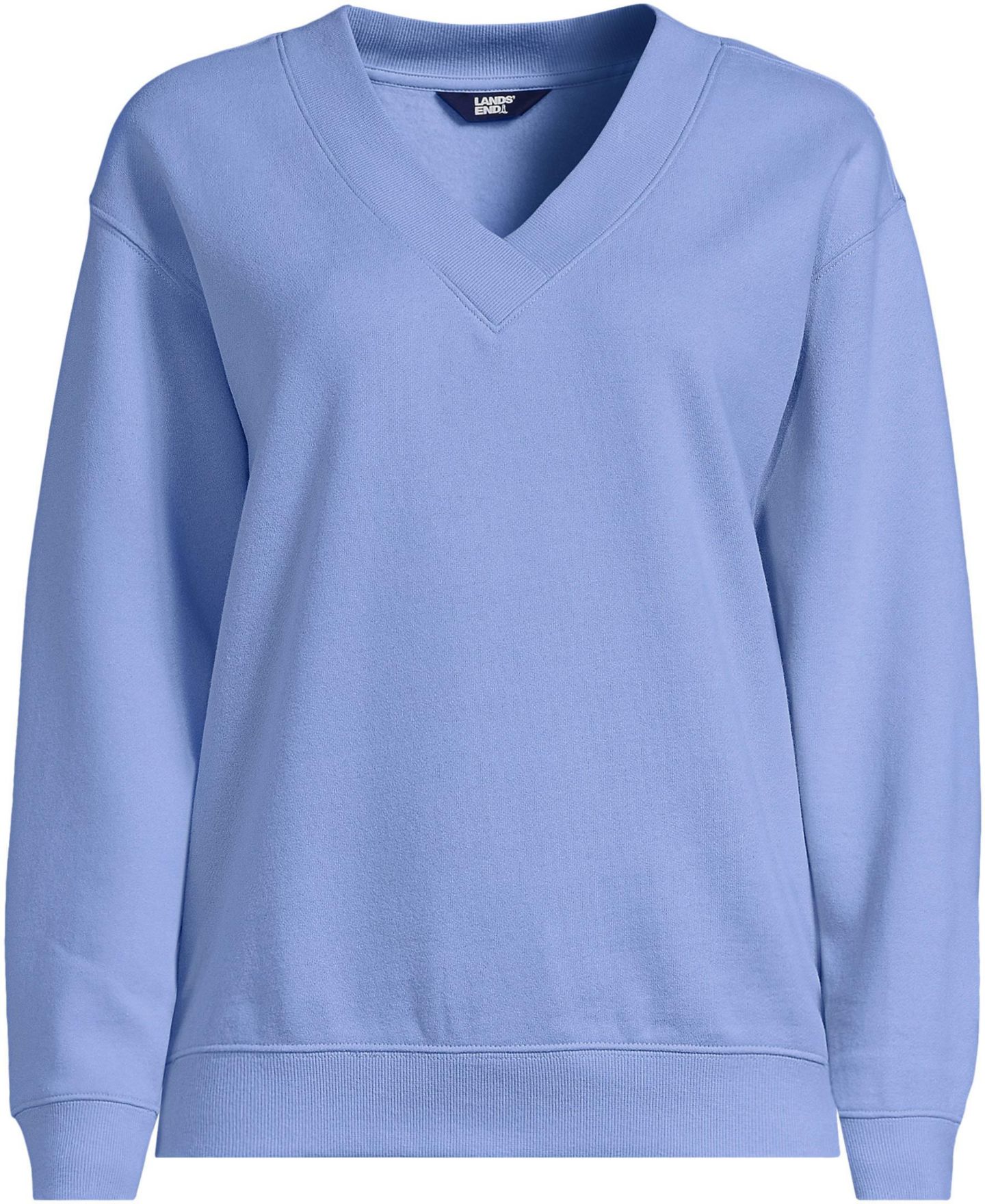 Женские толстовки Lands' End Long Sleeve Serious Sweats V-neck, цвет: Прозрачный синий небесно-голубой — фото 4