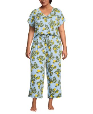 Plus Size Cooling Pajama Set - Short Sleeve Top and Crop Pants