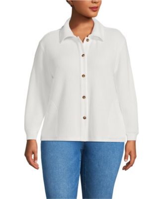 Plus Size Long Sleeve Waffle Collared Shacket