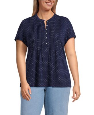 Plus Size Lightweight Jersey Button Pintuck Top