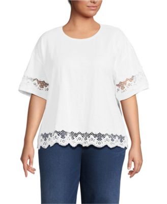 Plus Size Short Sleeve Slub Jersey Cutwork T-Shirt