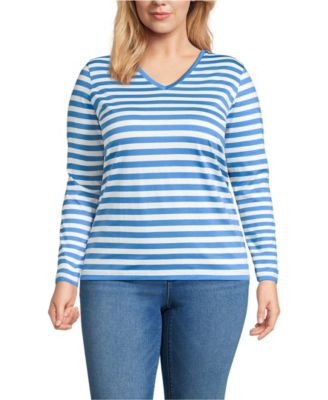 Plus Size Supima Cotton Long Sleeve V-Neck T-Shirt