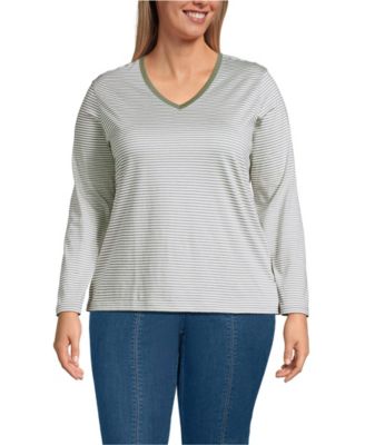 Plus Size Supima Cotton Long Sleeve V-Neck T-Shirt