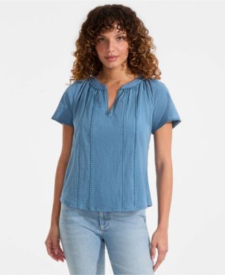 Women's Slub Short Sleeve Notch Neck Top