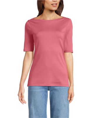 Women's Supima Cotton Elbow Sleeve Boatneck Button Shoulder Tee
