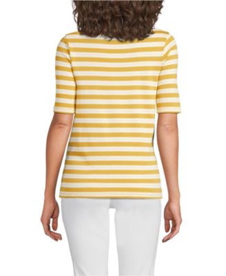 Women's Supima Cotton Elbow Sleeve Boatneck Button Shoulder Tee