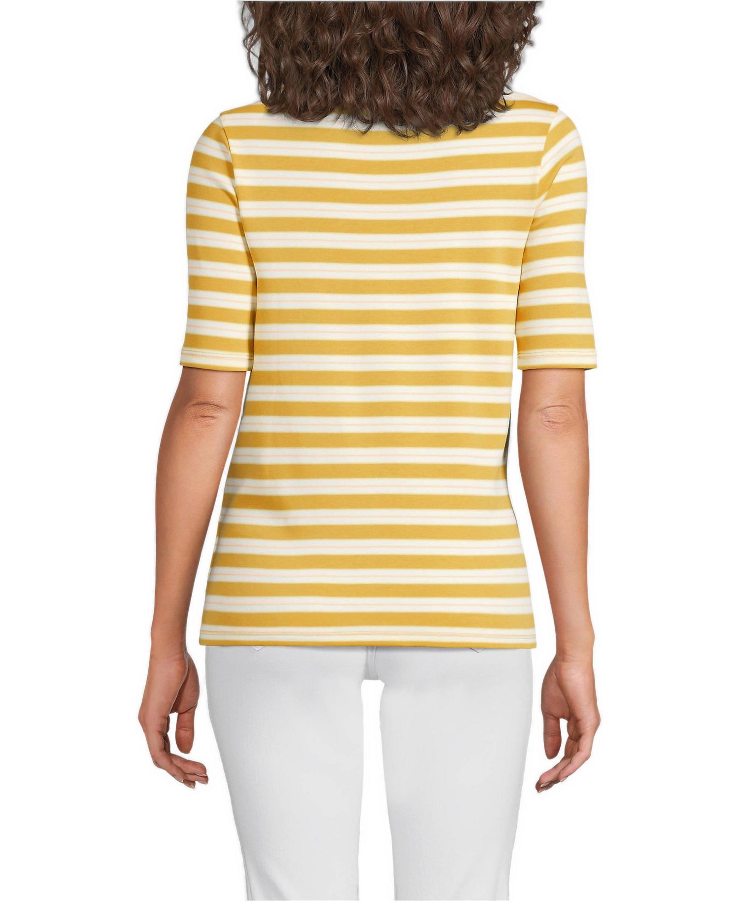 Women's Supima Cotton Elbow Sleeve Boatneck Button Shoulder Tee