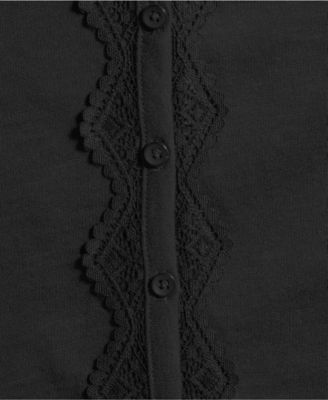 Women's 3/4 Sleeve Slub V-neck Lace Trim Top