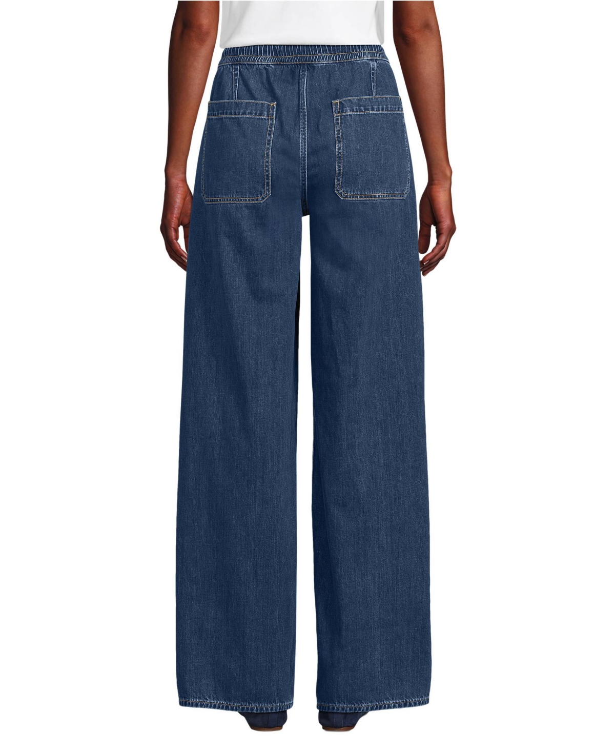 Lands' End Petite Lightweight Denim High Rise Relaxed Straight Pull On Pocket Jeans