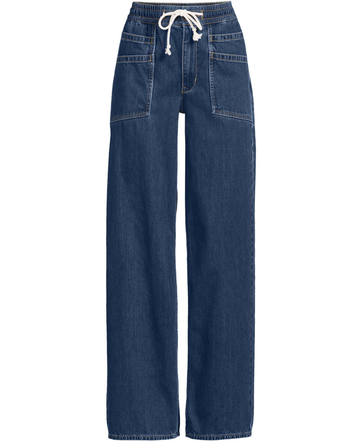 Женские джинсы Lands' End Lightweight Denim High Rise Relaxed Straight Pull On Pocket, цвет: Варёный — фото 3
