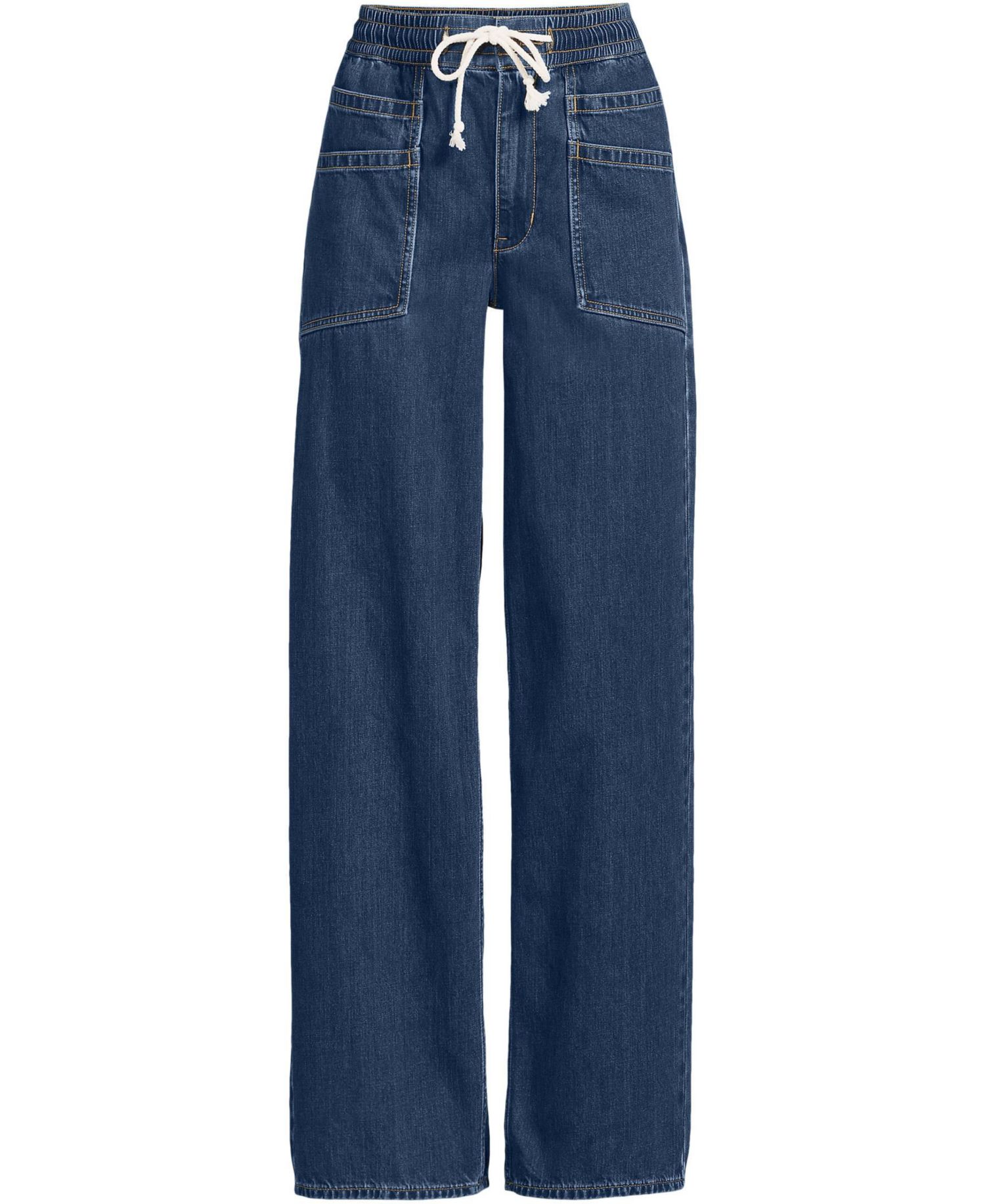 Women's Lightweight Denim High Rise Relaxed Straight Pull On Pocket Jeans