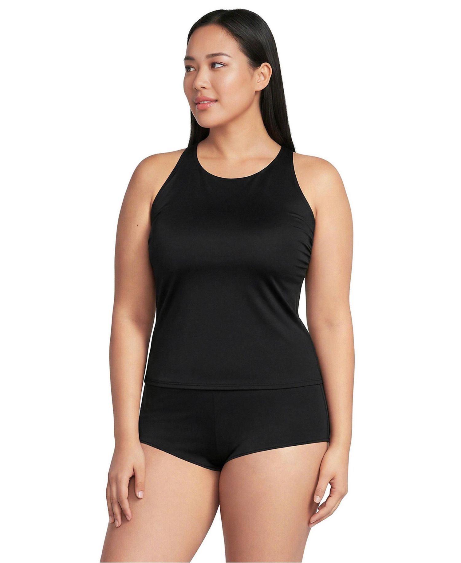 Women's Tugless High Neck Strappy Back Tankini Swimsuit Top