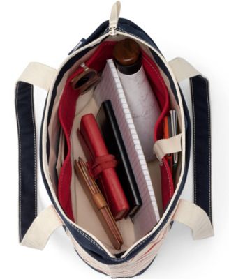 Medium Print 5 Pocket Zip Top Long Handle Canvas Tote Bag