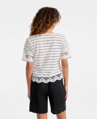 Women's Short Sleeve Slub Jersey Cutwork T-Shirt