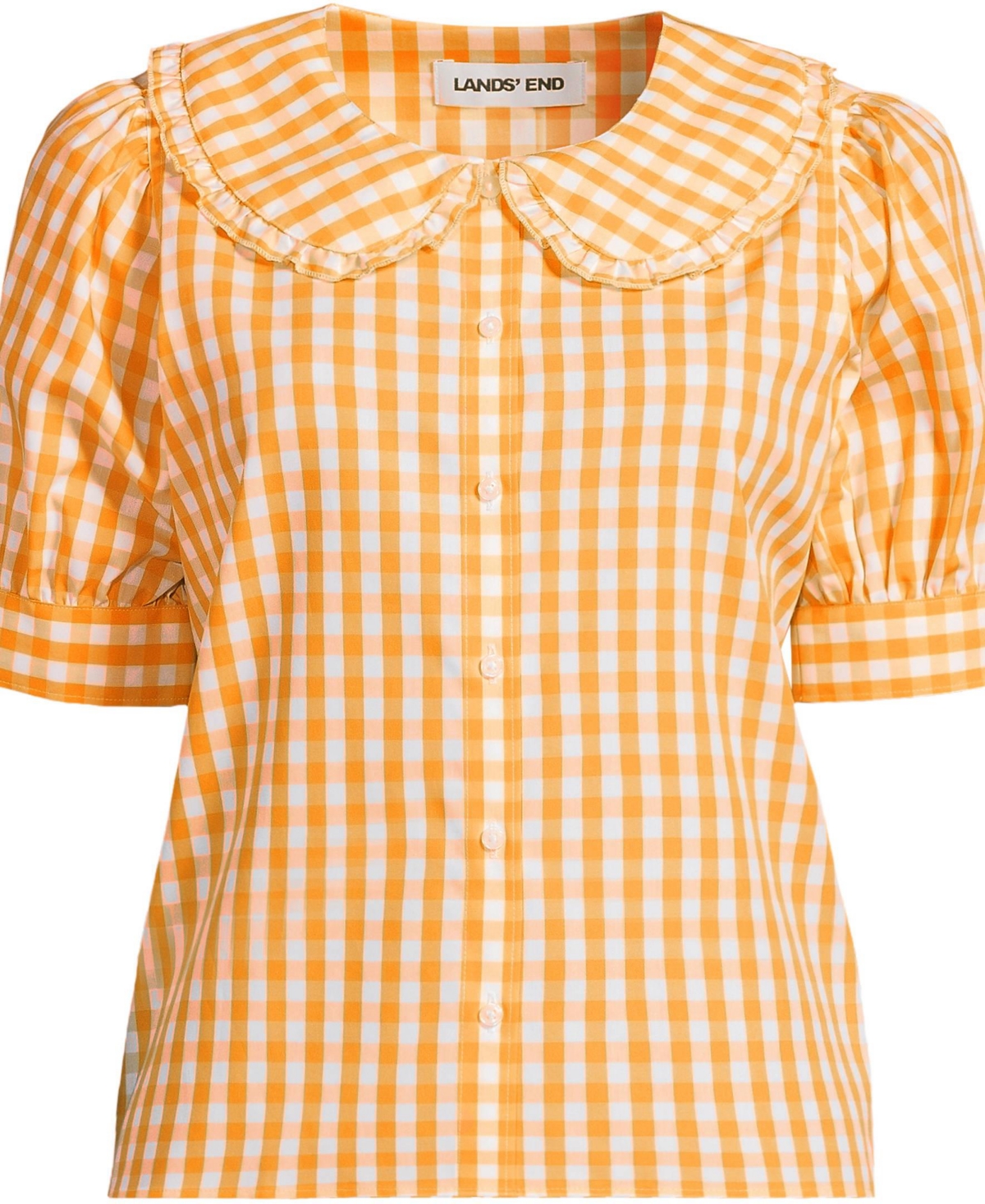 Lands' End Women's Carefree Cotton Puff Sleeve Statement Collar Shirt