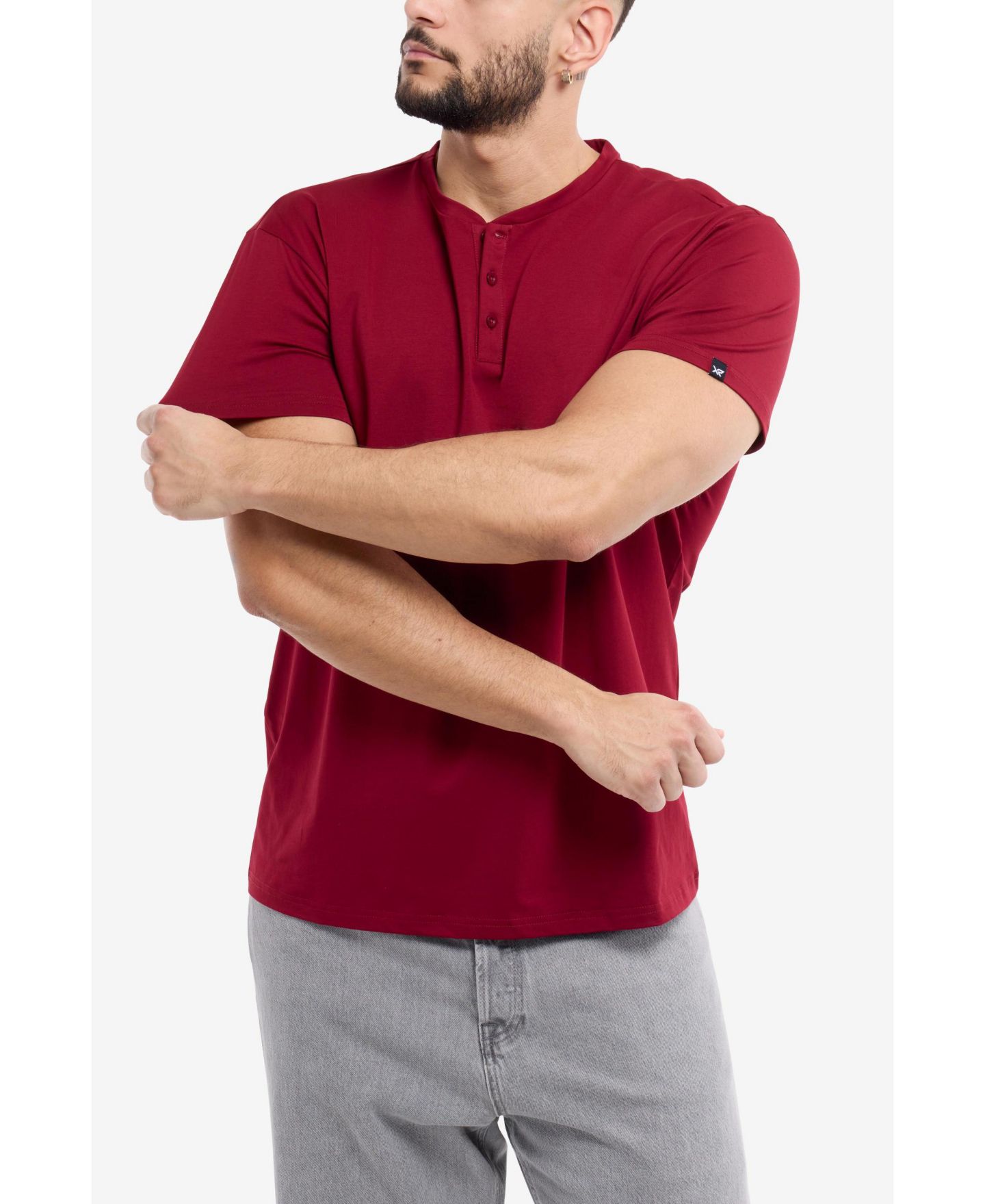 Мужская футболка XRAY Big & Tall Basic Henley Neck Short Sleeve, цвет: Бордовый — фото 8