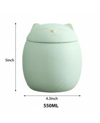 Ceramic Jar Embossed Cat Small Candy Dish Sugar Bowl Storage Canister Airtight Seal Lid
