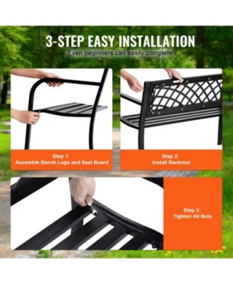  Metal Outdoor Patio Bench with Armrests and Backrest