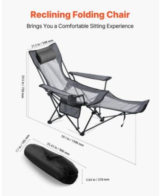 4-Position Reclining Portable Folding Camping Chair with Headrest