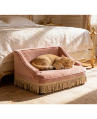 Zeus and Ruta Princess Style Pet Bed Sofa Medium Size With Fringe Skirt Performance Velvet