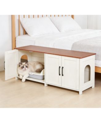 Zeus and Ruta Wooden Cat Litter Box Enclosure Cabinet With 4 Doors And 2 Entries Multi Cat Furniture