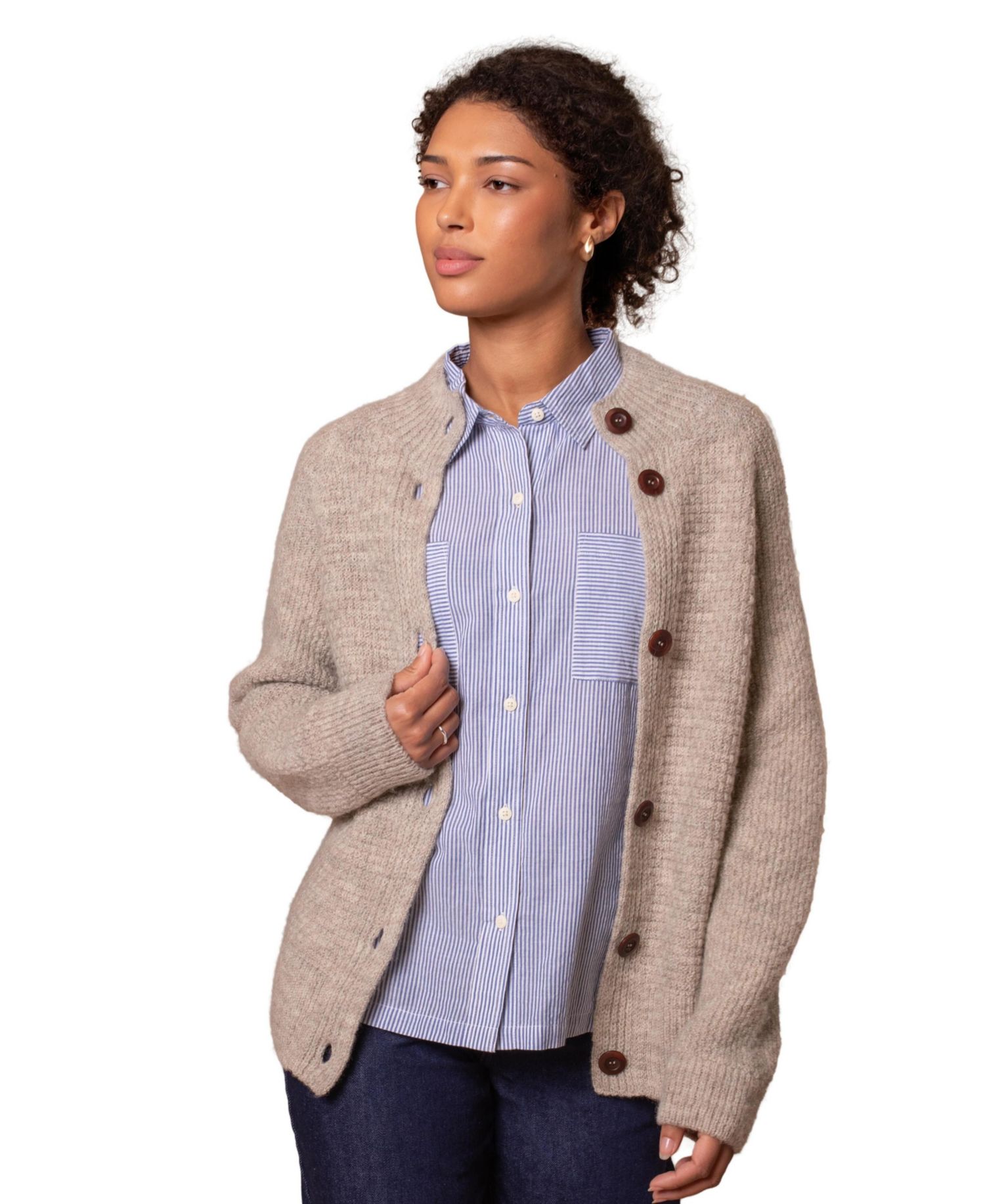 Women's British Wool Moss Stitch Cardigan