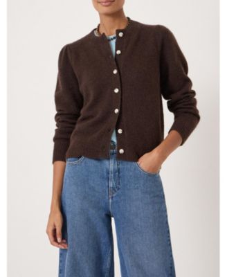 Women's Wool Blend Gathered Shoulder Cardigan