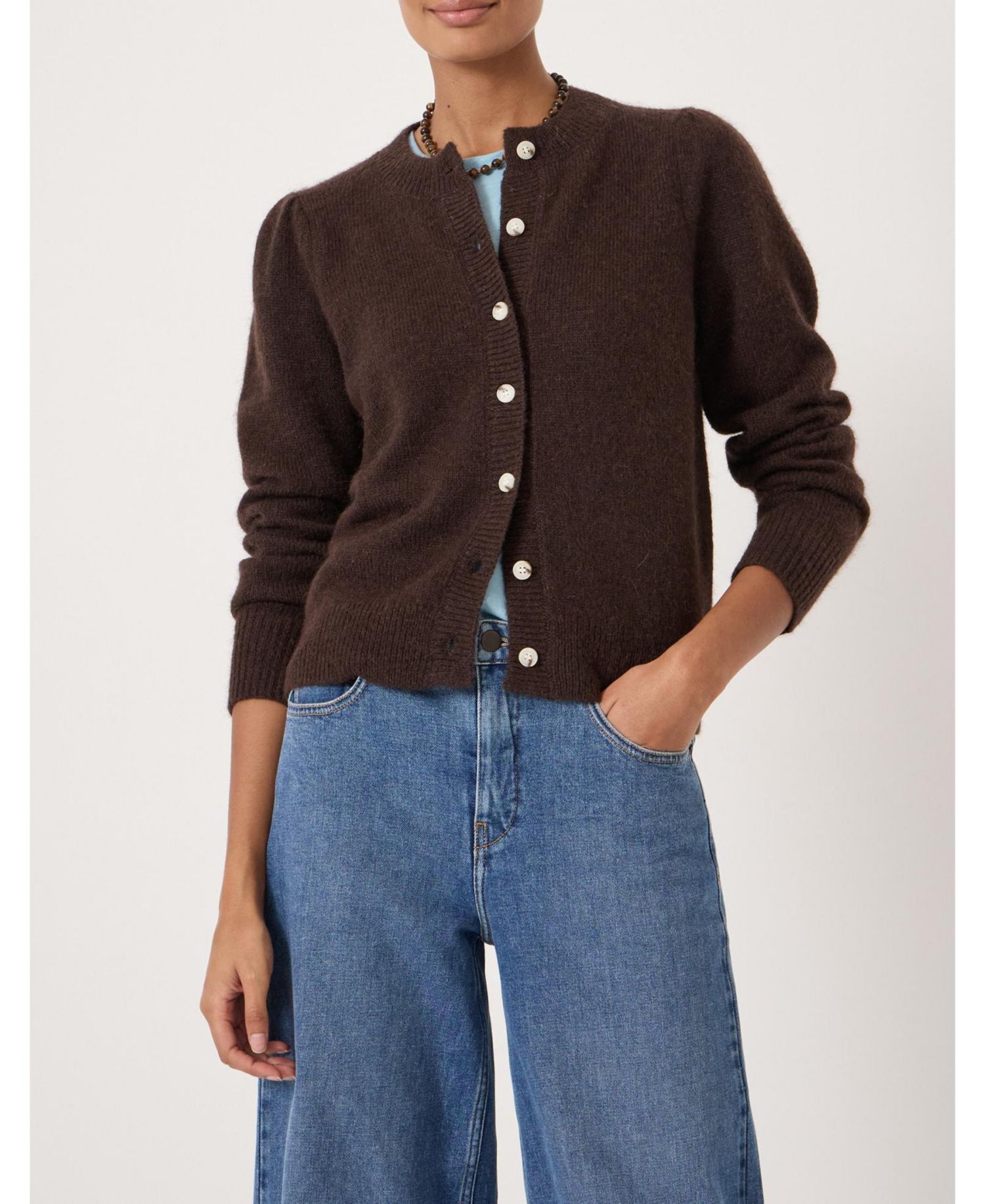 Women's Wool Blend Gathered Shoulder Cardigan