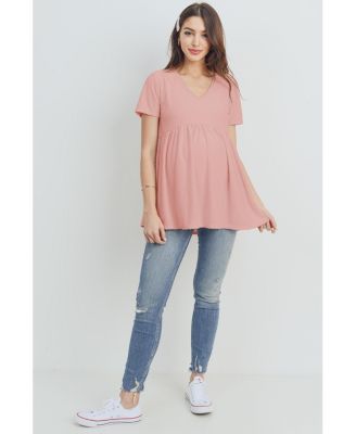 Maternity Swiss Dot V-Neck Empire Waist Short Sleeve Top