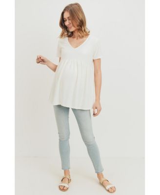 Maternity Swiss Dot V-Neck Empire Waist Short Sleeve Top